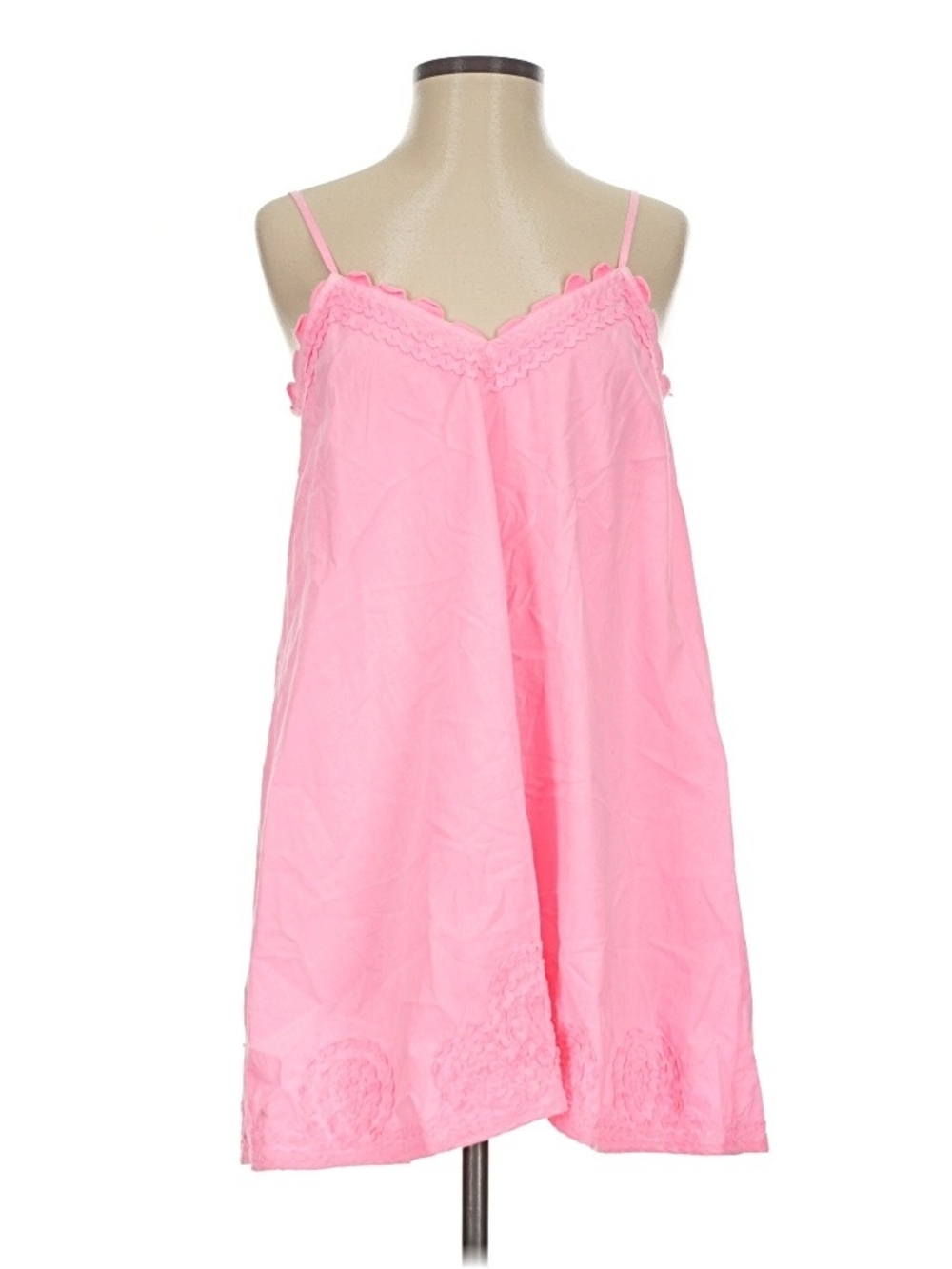 JULIET DUNN POPLIN LOW BACK MINI DRESS WITH RIC RAC EMBROIDERY FLAMINGO
